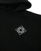 Felpa nera ricamata Keiso vista frontale, hoodie boxy fit edizione limitata